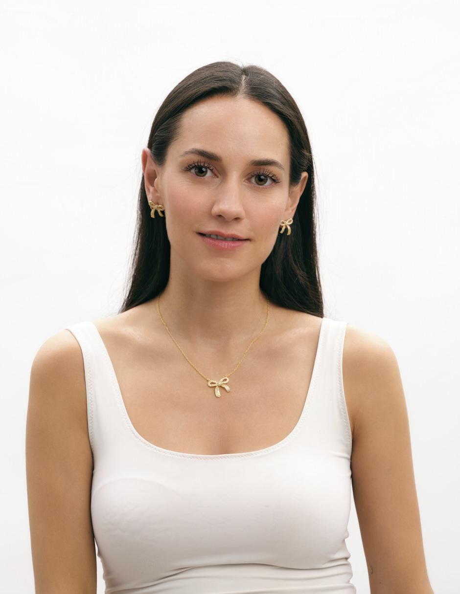Aretes y collar de moño Moñitos Linda 14 k zirconia cúbica 4