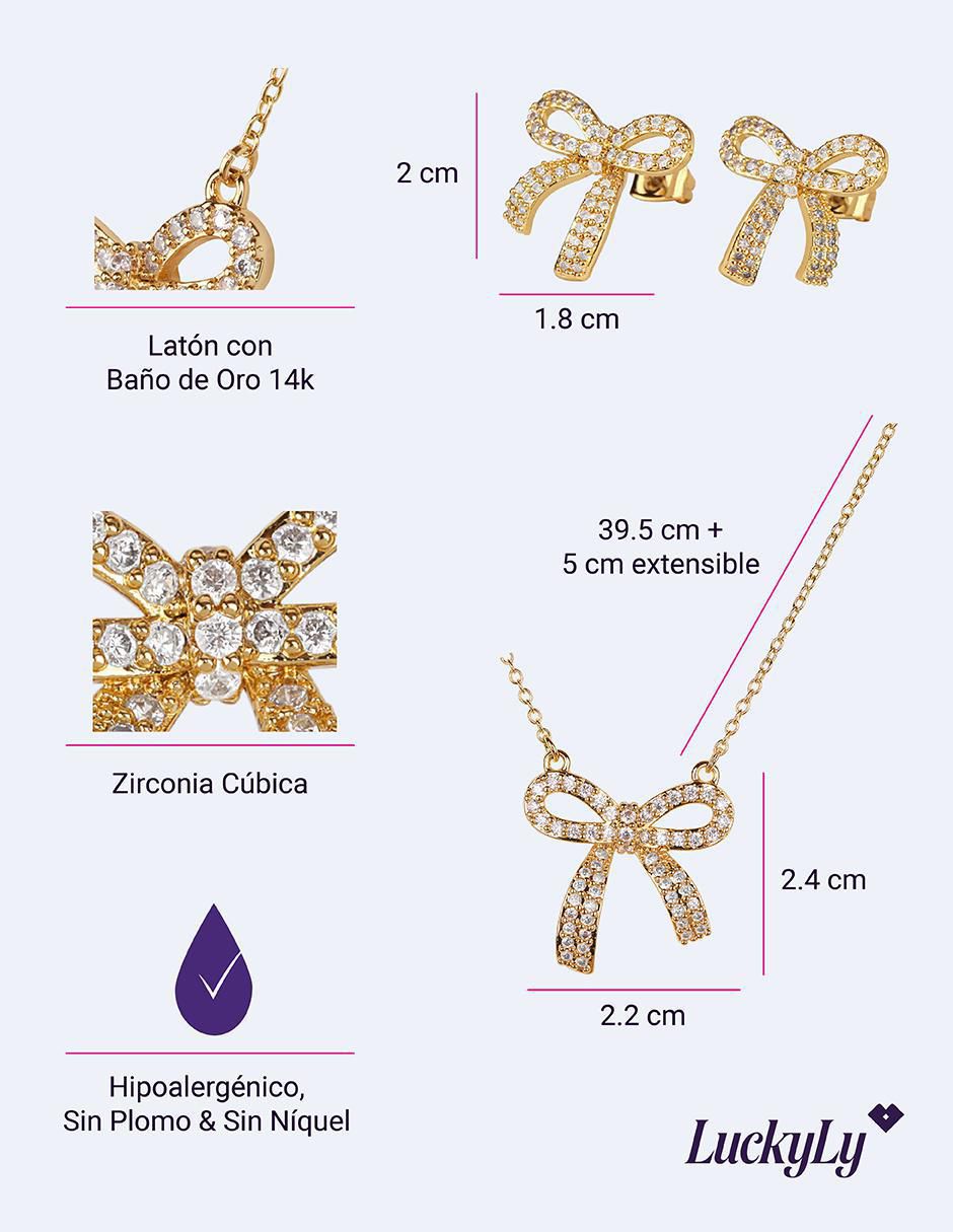 Aretes y collar de moño Moñitos Linda 14 k zirconia cúbica 5