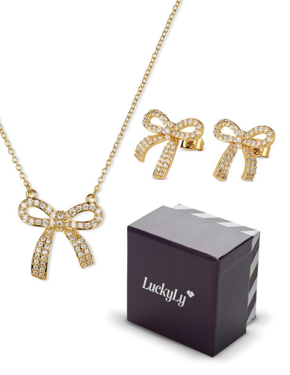 Aretes y collar de moño Moñitos Linda 14 k zirconia cúbica 6