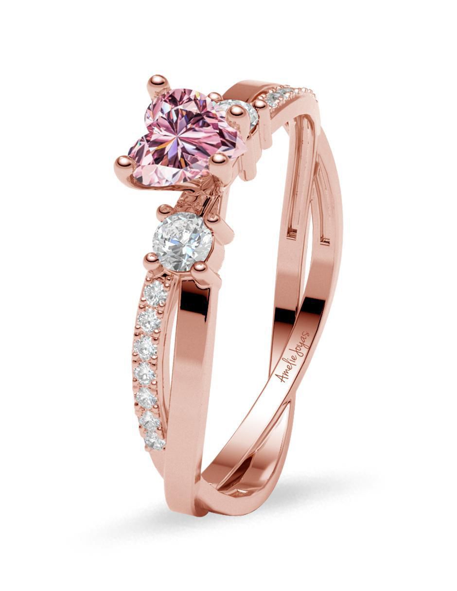 Anillo de corazón 14 k de oro zirconia brillante 5