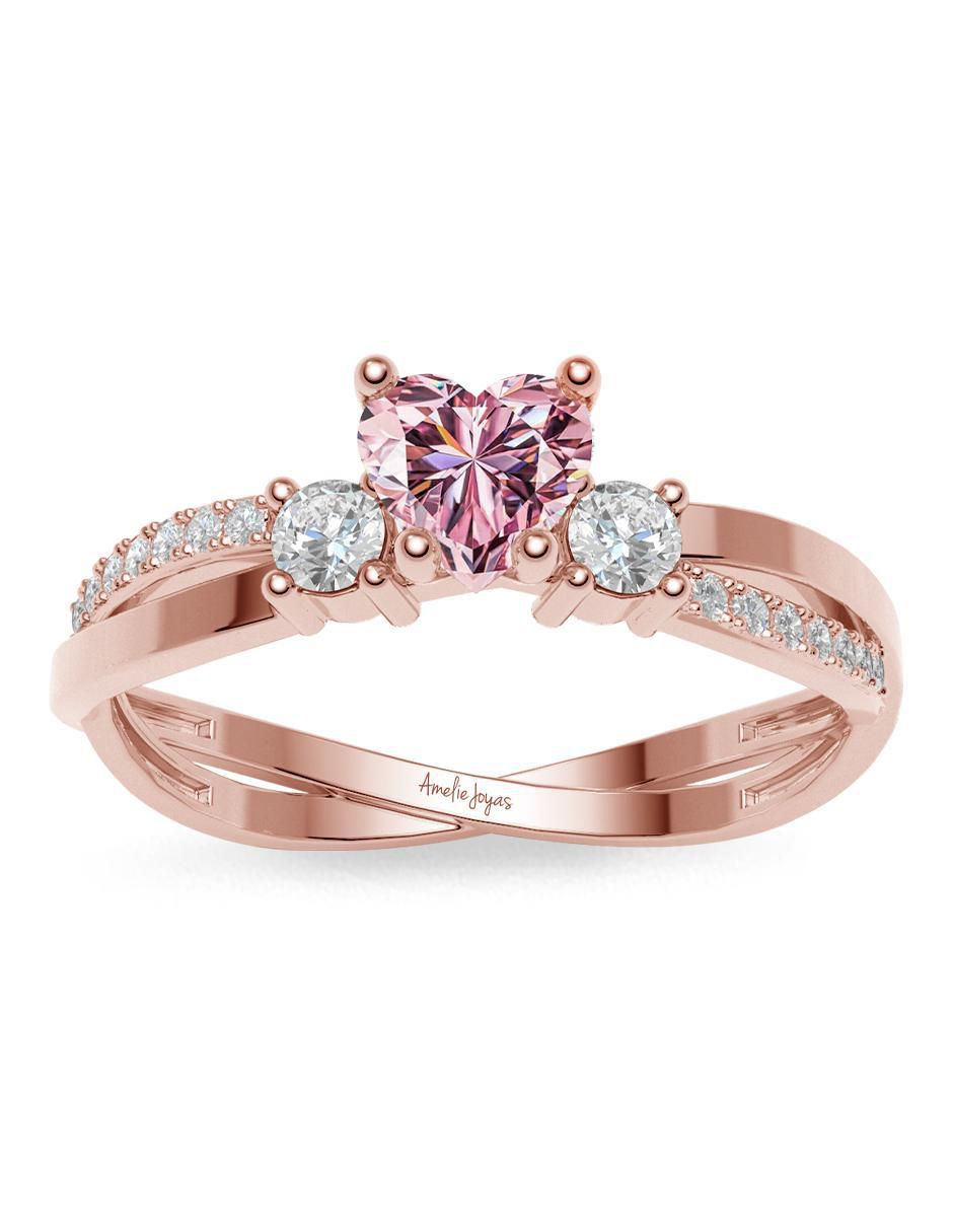 Anillo de corazón 14 k de oro zirconia brillante