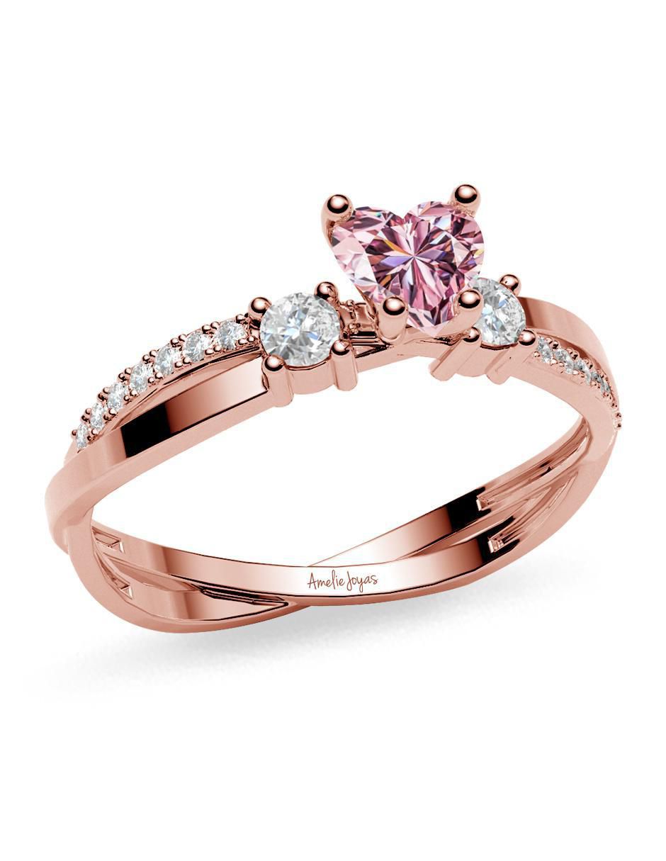 Anillo de corazón 14 k de oro zirconia brillante