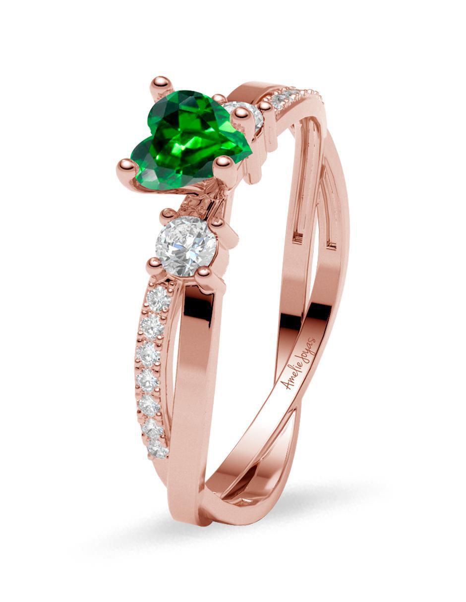 Anillo de corazón 14 k de oro zirconia brillante 5