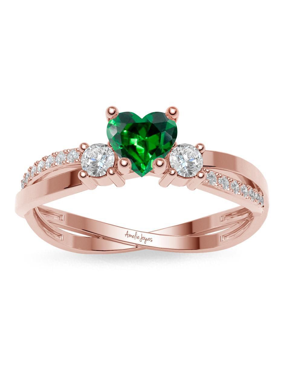 Anillo de corazón 14 k de oro zirconia brillante