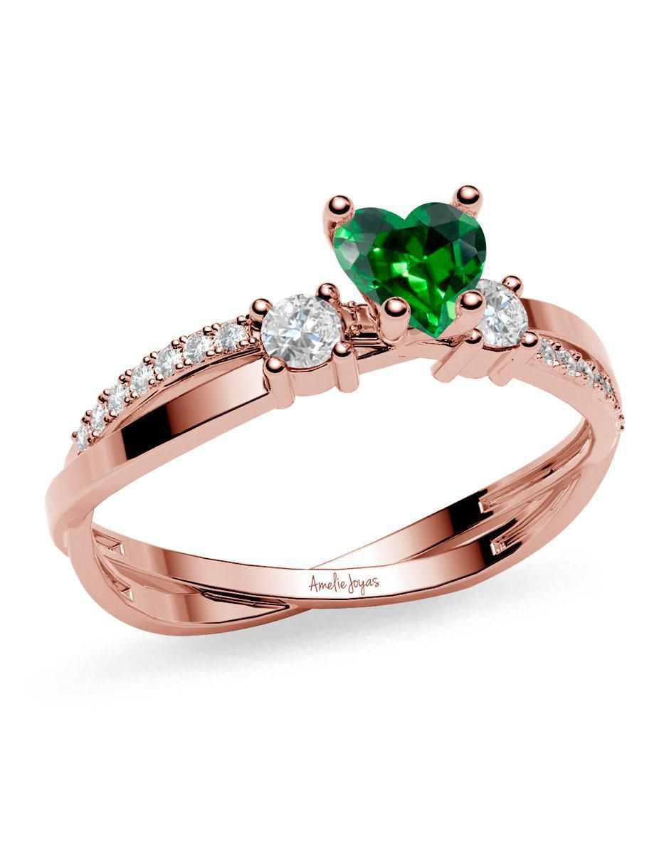 Anillo de corazón 14 k de oro zirconia brillante