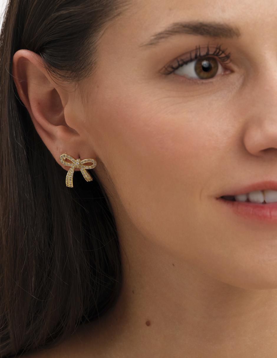 Broqueles de moño Moñitos Linda con acabado baño de oro 14 K 3
