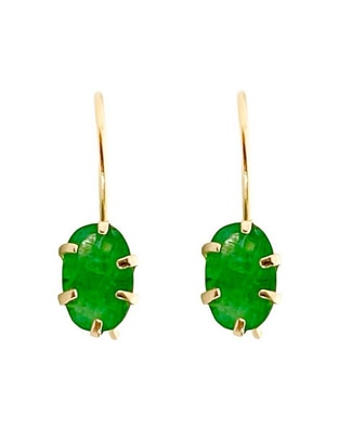 Aretes redondos de oro 14 K con acabado brillante esmeralda