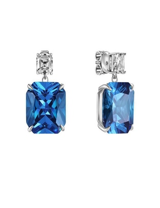 Aretes cuadrados de plata P 925 con acabado plateado zafiro
