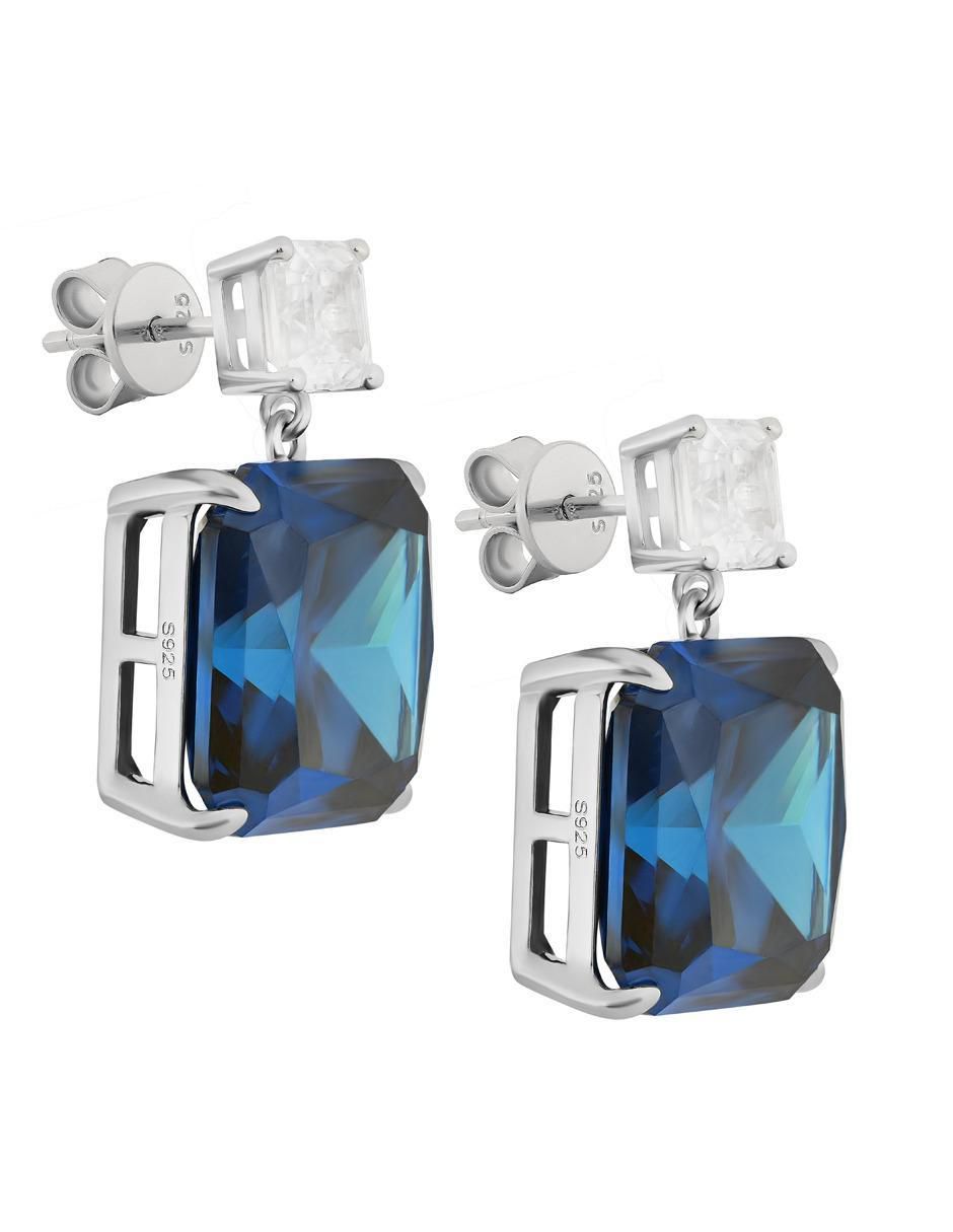 Aretes cuadrados de plata P 925 con acabado plateado zafiro 5