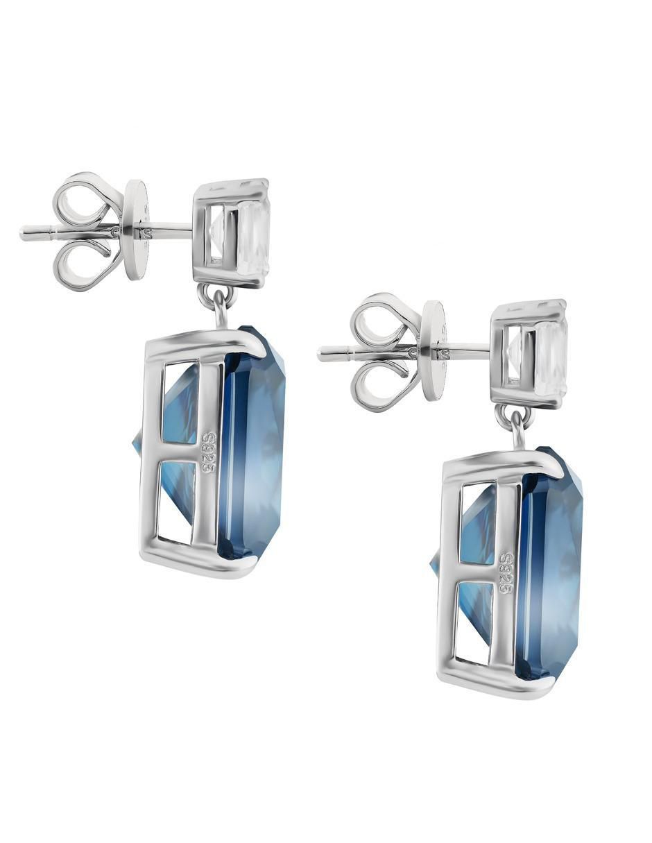 Aretes cuadrados de plata P 925 con acabado plateado zafiro