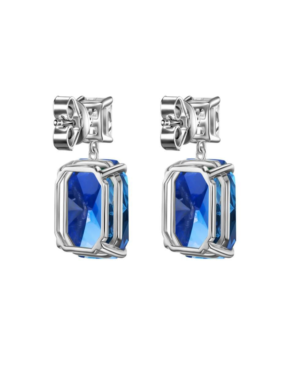 Aretes cuadrados de plata P 925 con acabado plateado zafiro