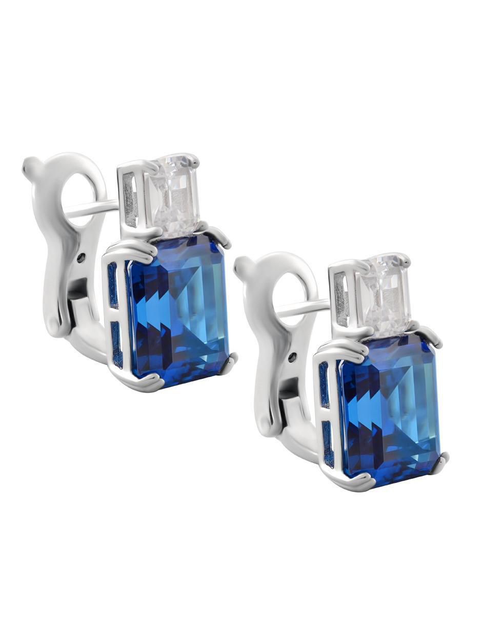 Broqueles rectangulares de plata con acabado plateado zafiro 2