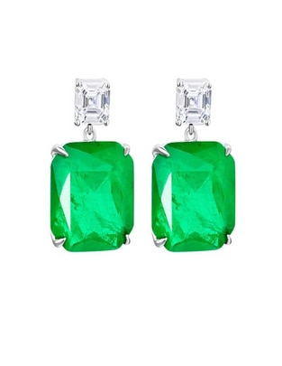 Aretes cuadrados de plata P 925 con acabado plateado esmeralda