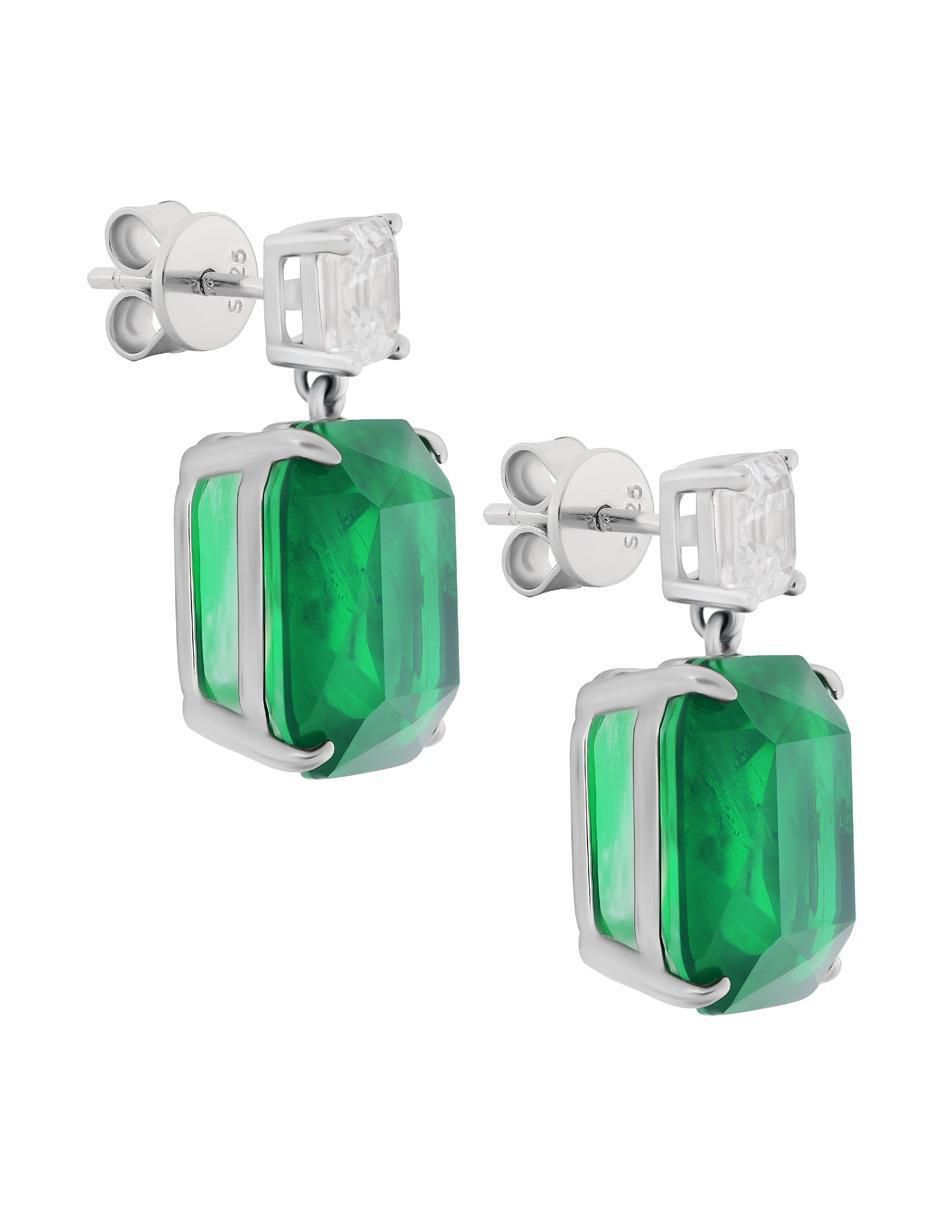 Aretes cuadrados de plata P 925 con acabado plateado esmeralda 2