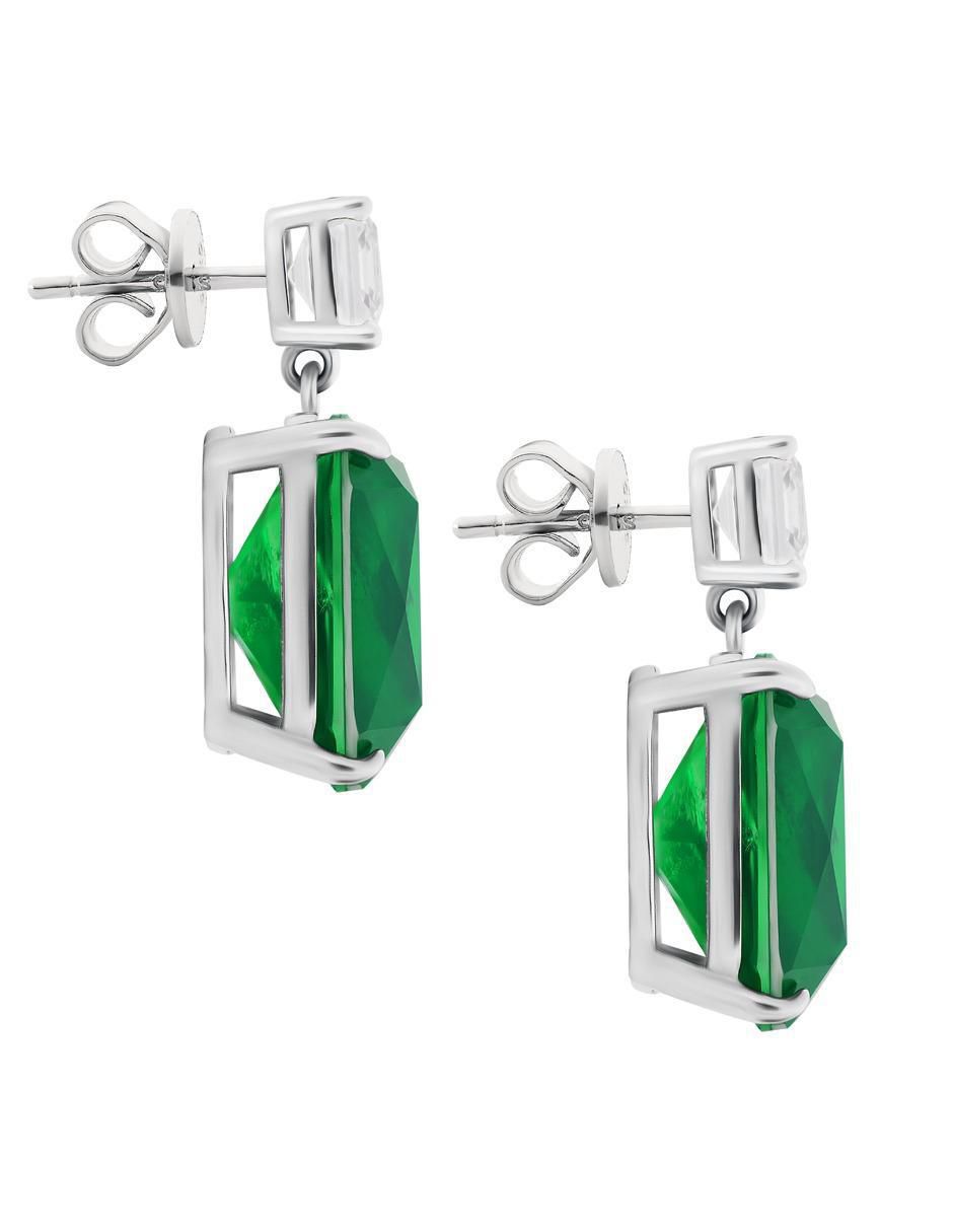 Aretes cuadrados de plata P 925 con acabado plateado esmeralda