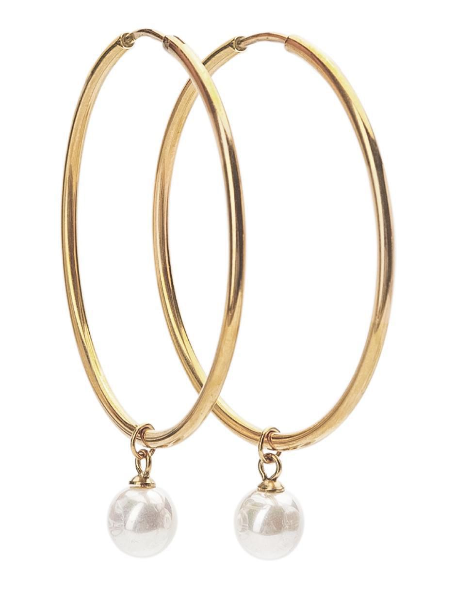 Aretes de aro redondos con acabado baño de oro perla