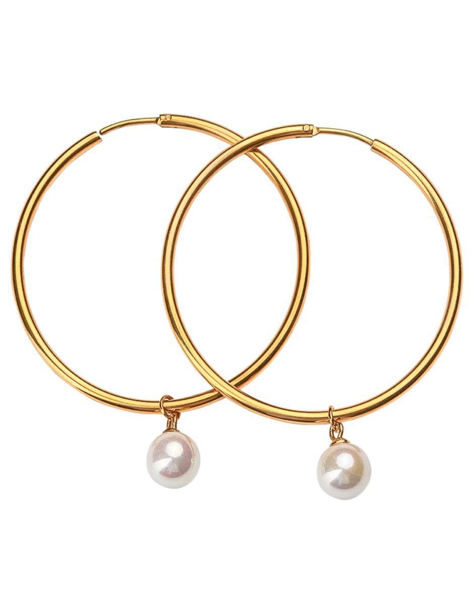 Aretes de aro redondos con acabado baño de oro perla 6