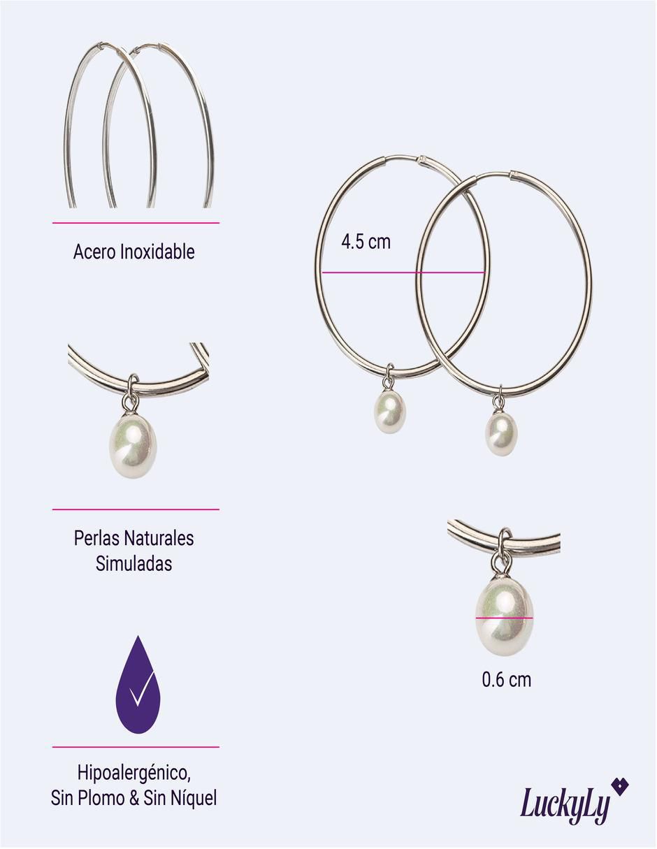 Aretes de aro redondos con acabado baño de oro perla 5