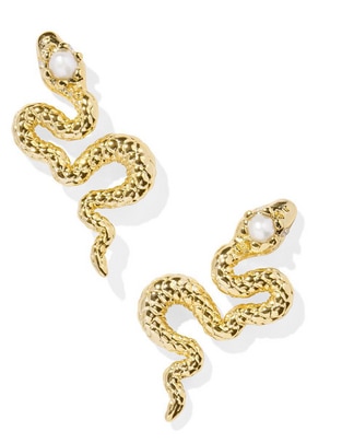 Aretes de serpiente con acabado baño de oro perla 1