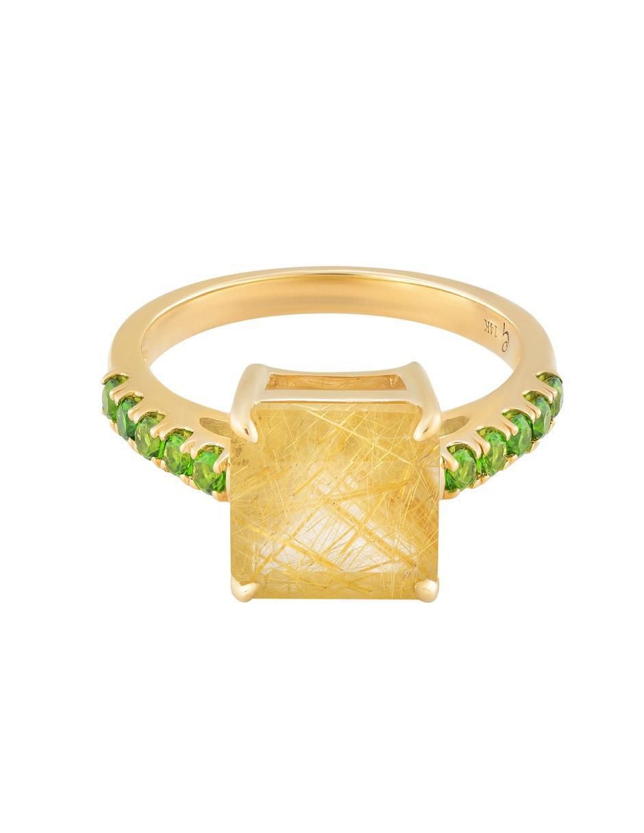 Anillo 14 k de oro cuarzo brillante