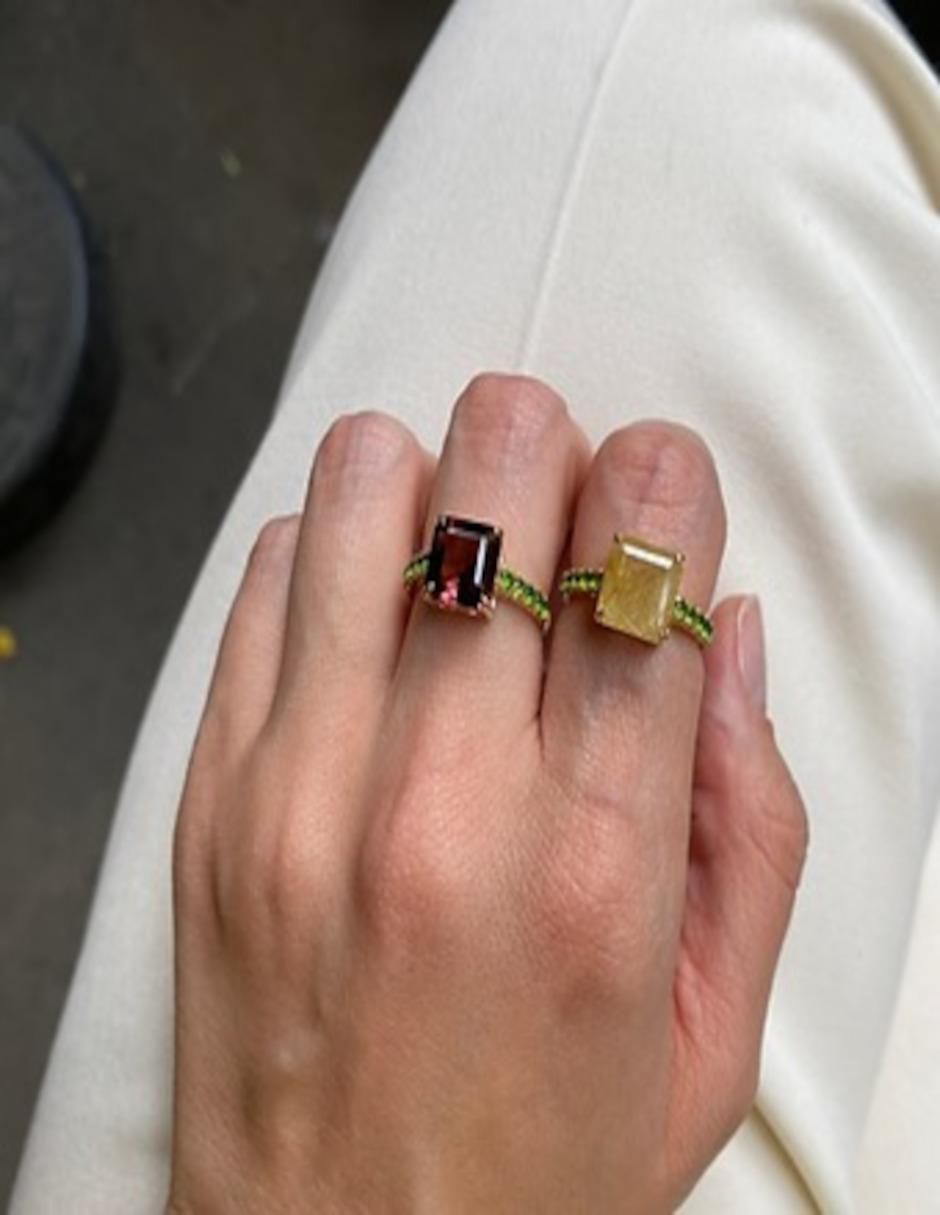 Anillo 14 k de oro cuarzo brillante