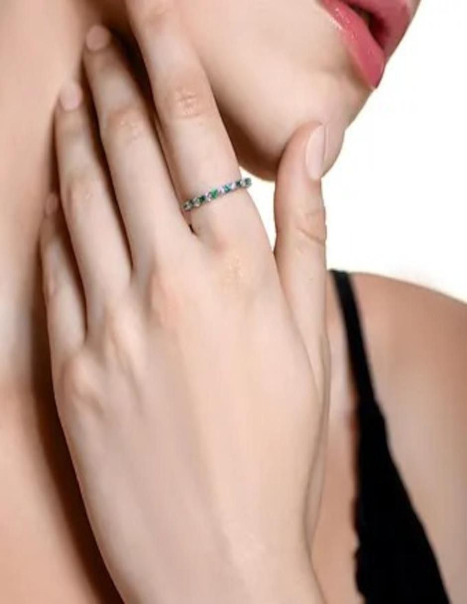 Anillo P 925 de plata esmeralda brillante