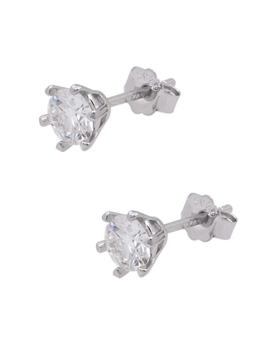 Aretes redondos de plata con acabado brillante moissanita 2