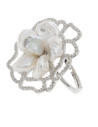 Anillo redondo P 925 de plata perla baño de rodio