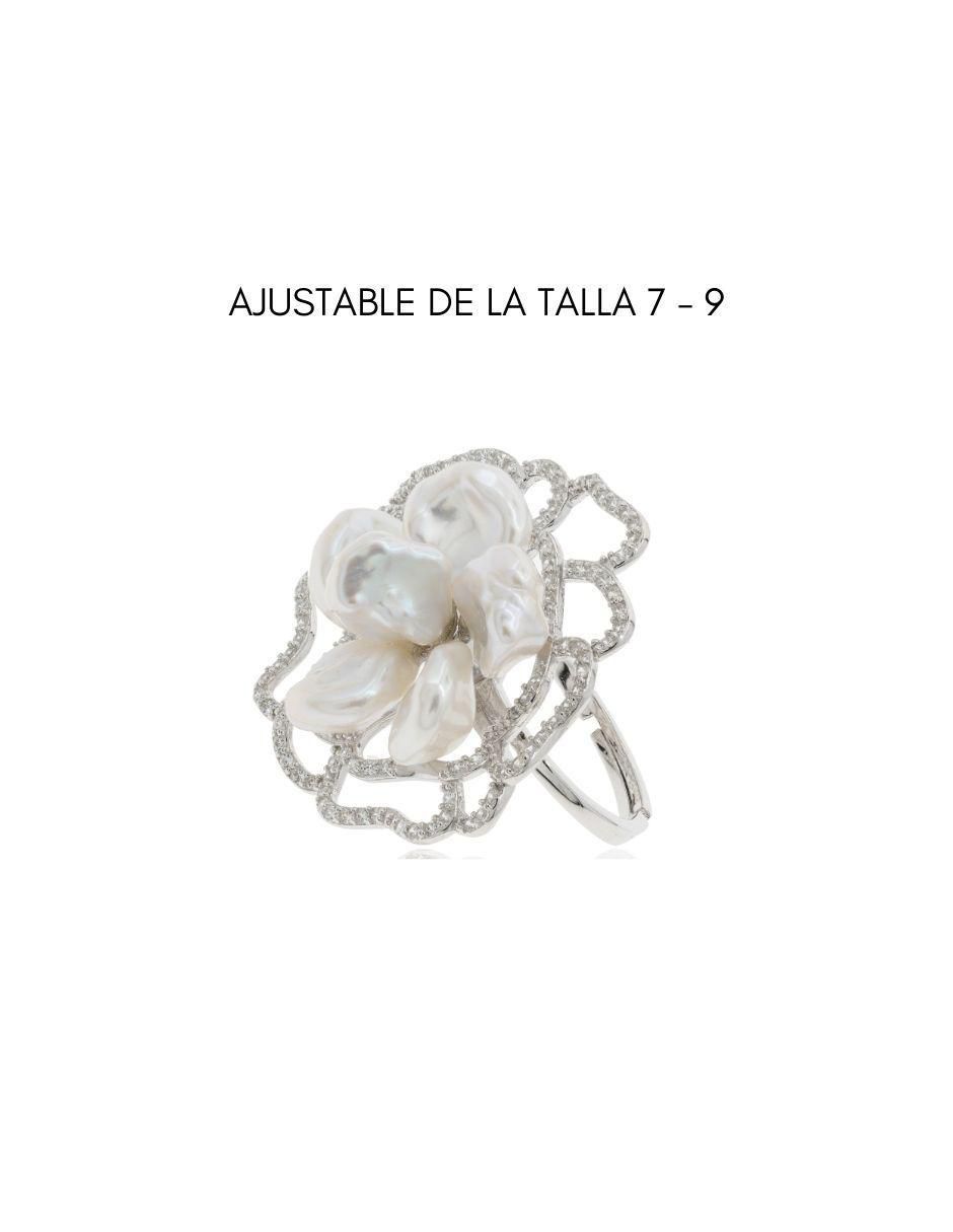 Anillo redondo P 925 de plata perla baño de rodio