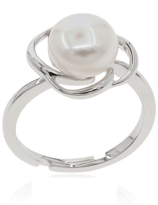 Anillo redondo P 925 de plata perla baño de rodio Anillo redondo P 925 de plata perla baño de rodio