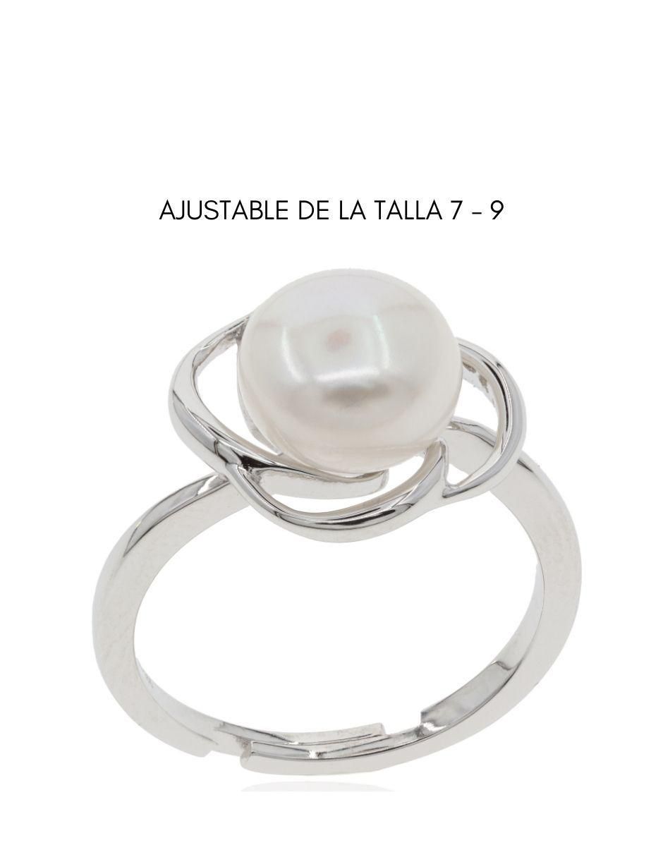 Anillo redondo P 925 de plata perla baño de rodio 3