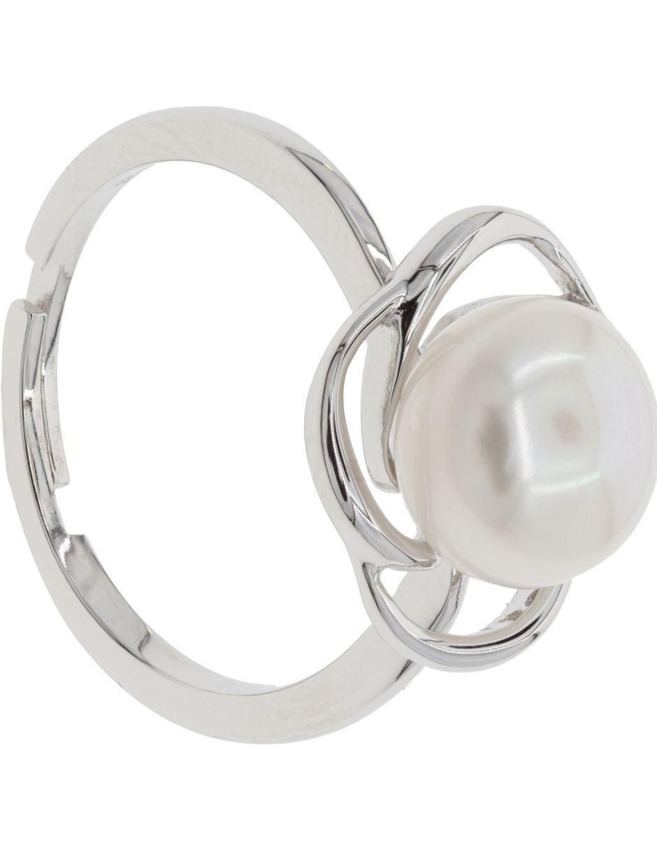 Anillo redondo P 925 de plata perla baño de rodio 2