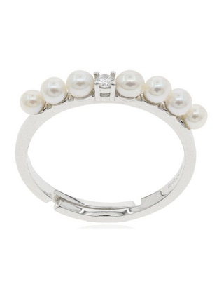 Anillo redondo P 925 de plata perla baño de rodio