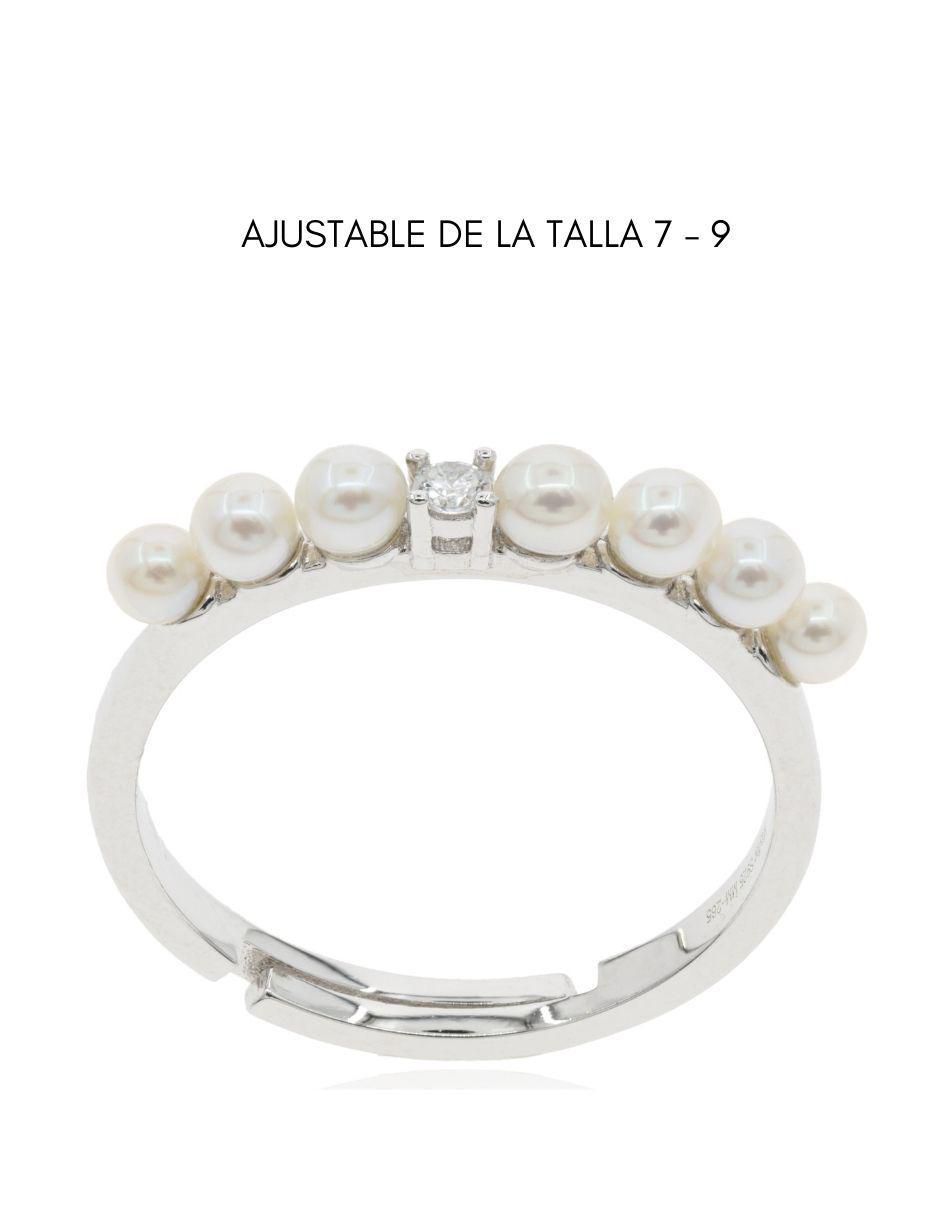 Anillo redondo P 925 de plata perla baño de rodio 3
