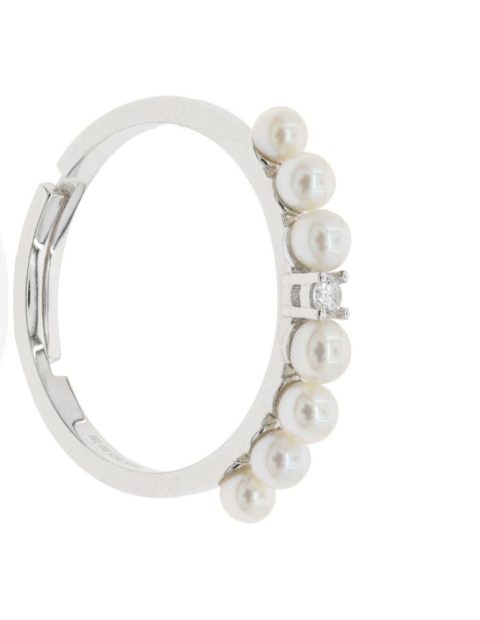 Anillo redondo P 925 de plata perla baño de rodio 2