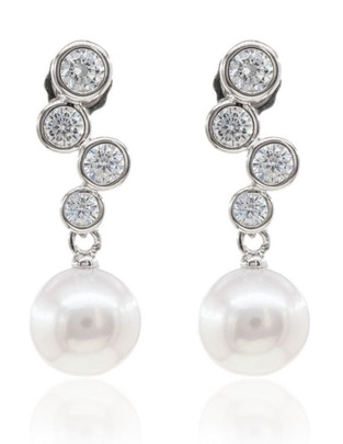 Aretes de gota Nupcial de plata P 925 con acabado baño de rodio perla 1