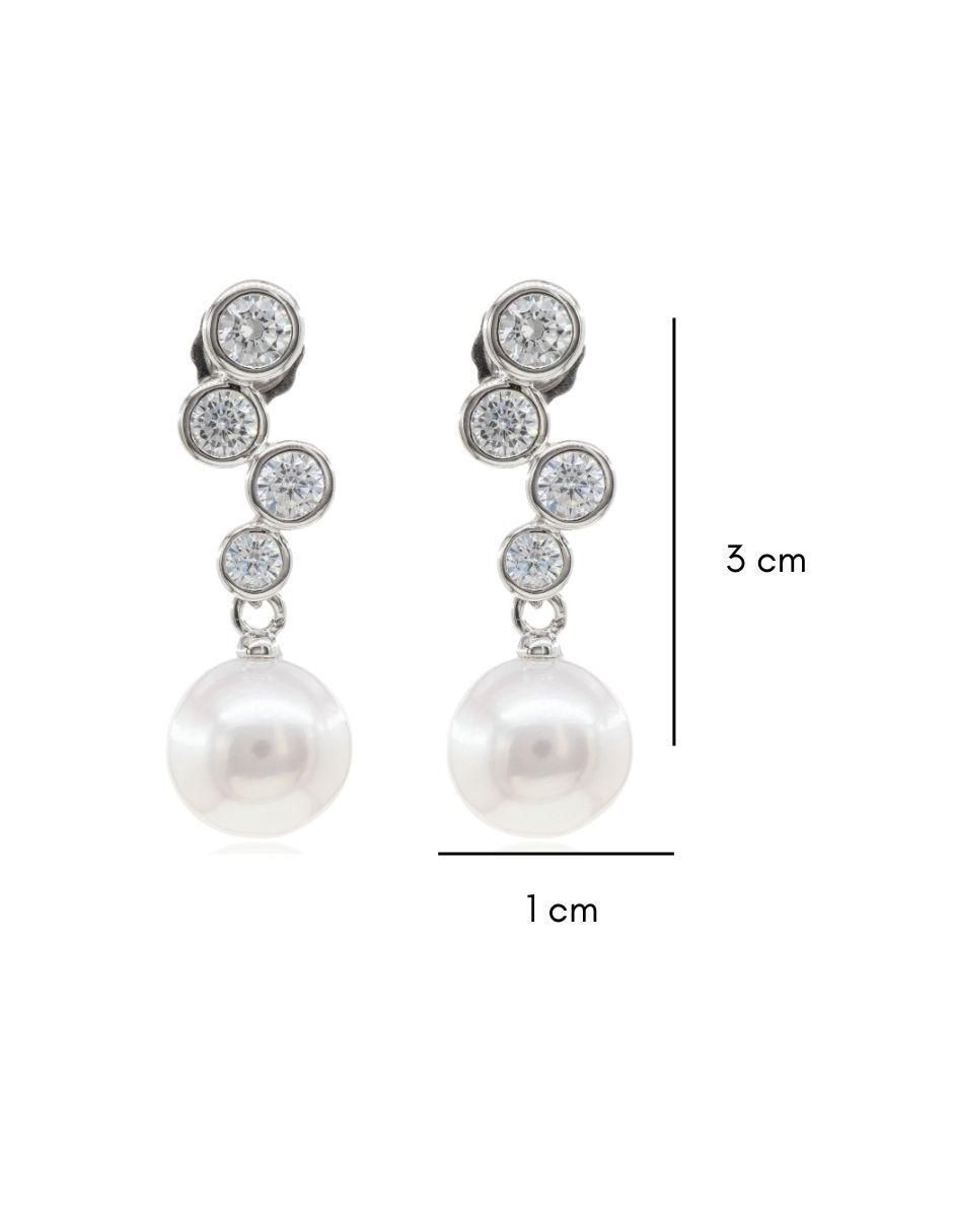 Aretes de gota Nupcial de plata P 925 con acabado baño de rodio perla 3