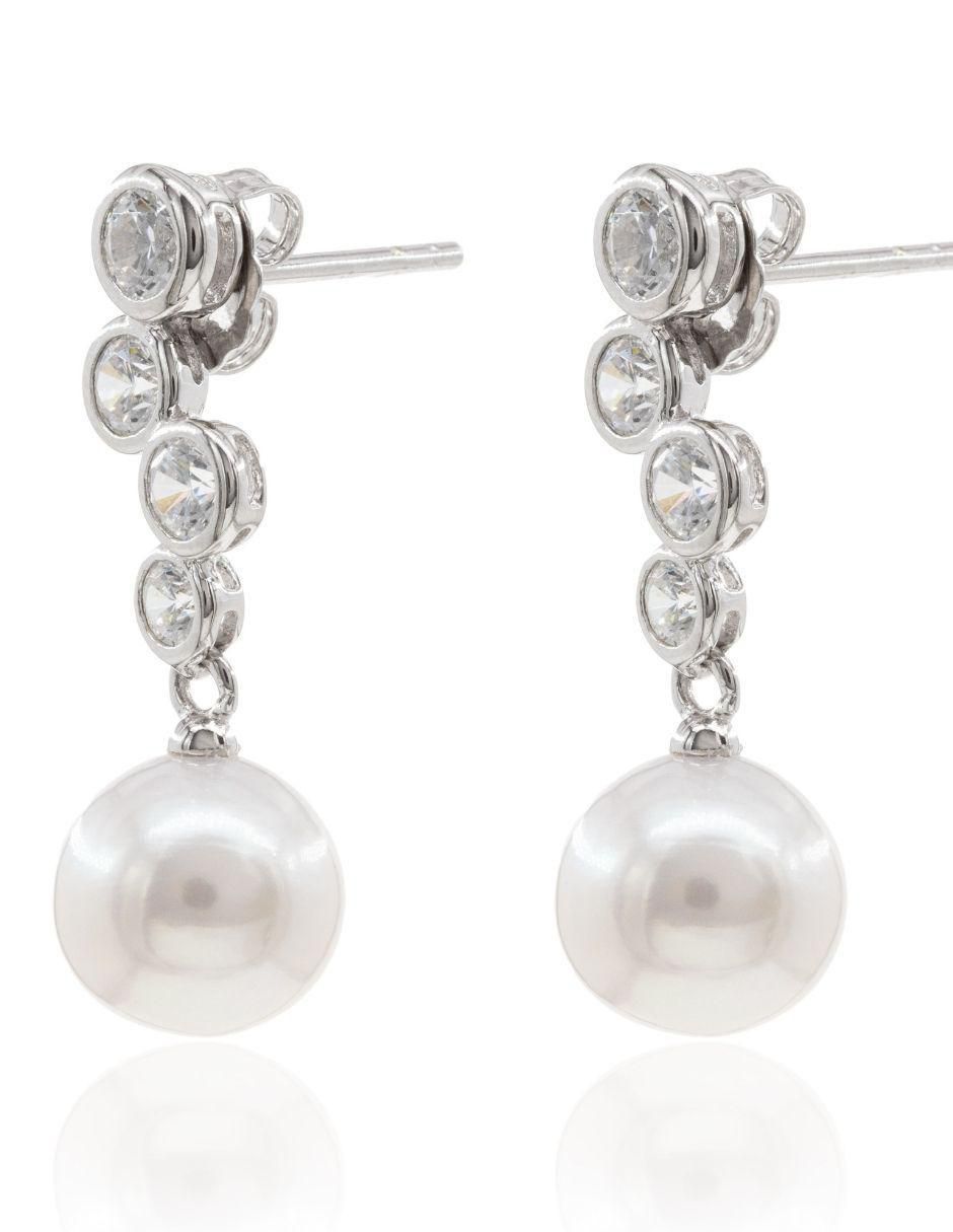 Aretes de gota Nupcial de plata P 925 con acabado baño de rodio perla 2