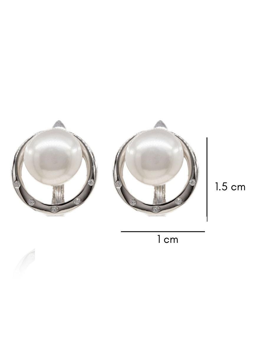 Broqueles circulares Nupcial de plata P 925 con acabado baño rodio perla 3