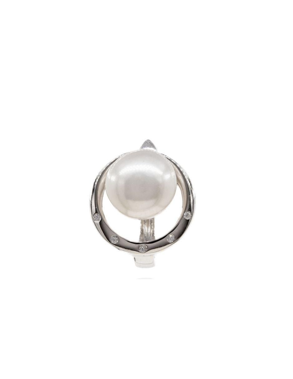 Broqueles circulares Nupcial de plata P 925 con acabado baño rodio perla 2