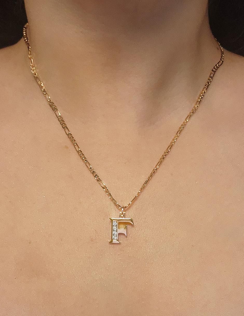Collar con dije letra f Letras de oro laminado 10 K 2