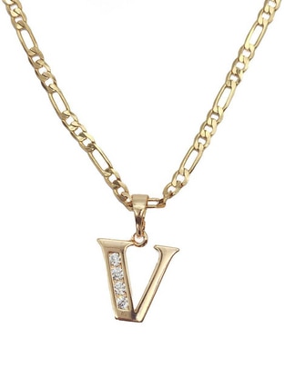 Collar con dije letra v Letras de oro amarillo 10 K Collar con dije letra v Letras de oro amarillo 10 K