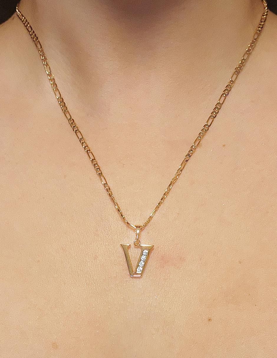 Collar con dije letra v Letras de oro amarillo 10 K 2