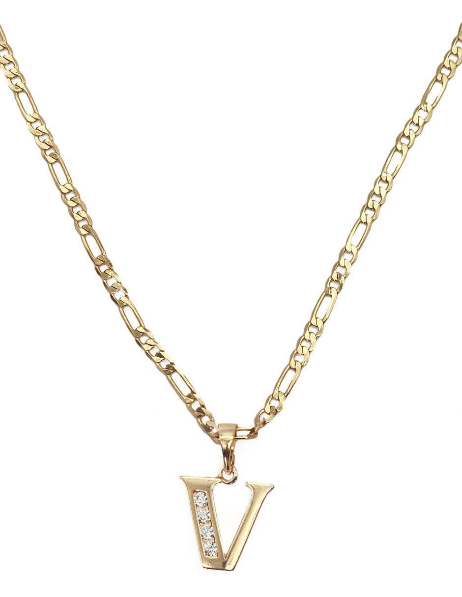 Collar con dije letra v Letras de oro amarillo 10 K 3