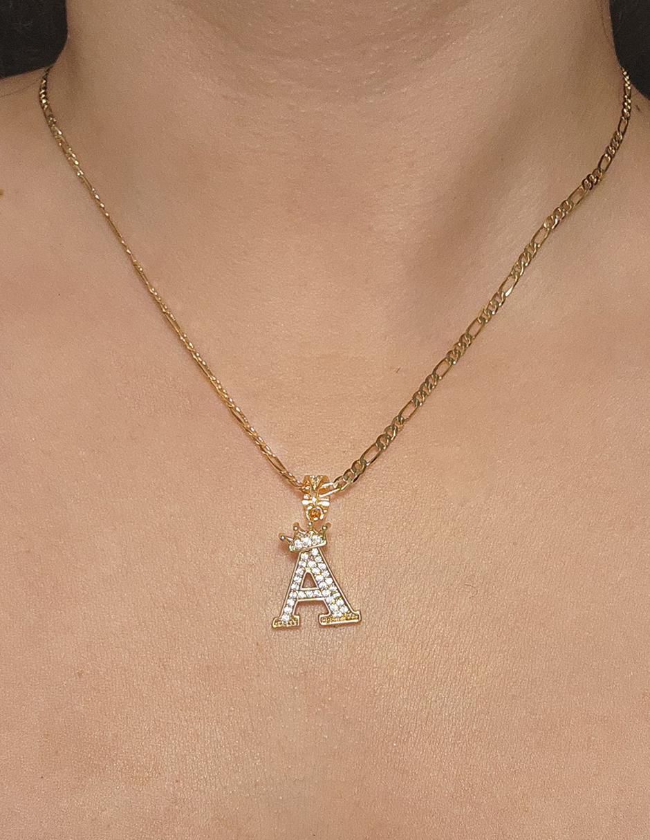 Collar con dije letra a Letras de oro laminado 10 K 6