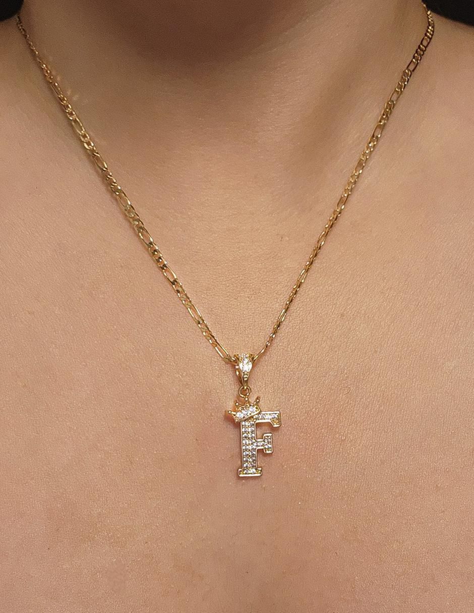 Collar con dije letra f Letras de oro laminado 10 K 6
