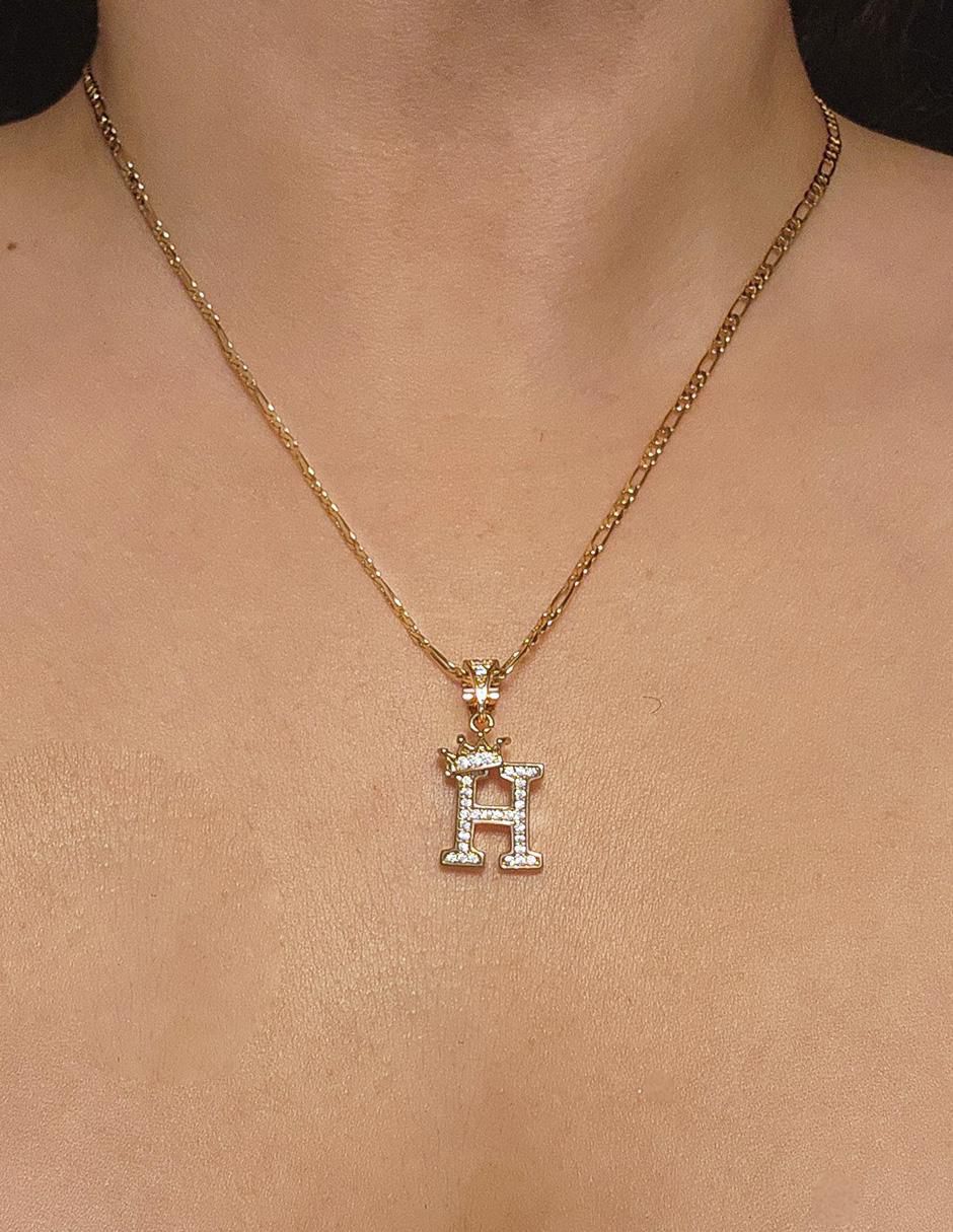 Collar con dije letra h Letras de oro laminado 10 K 2