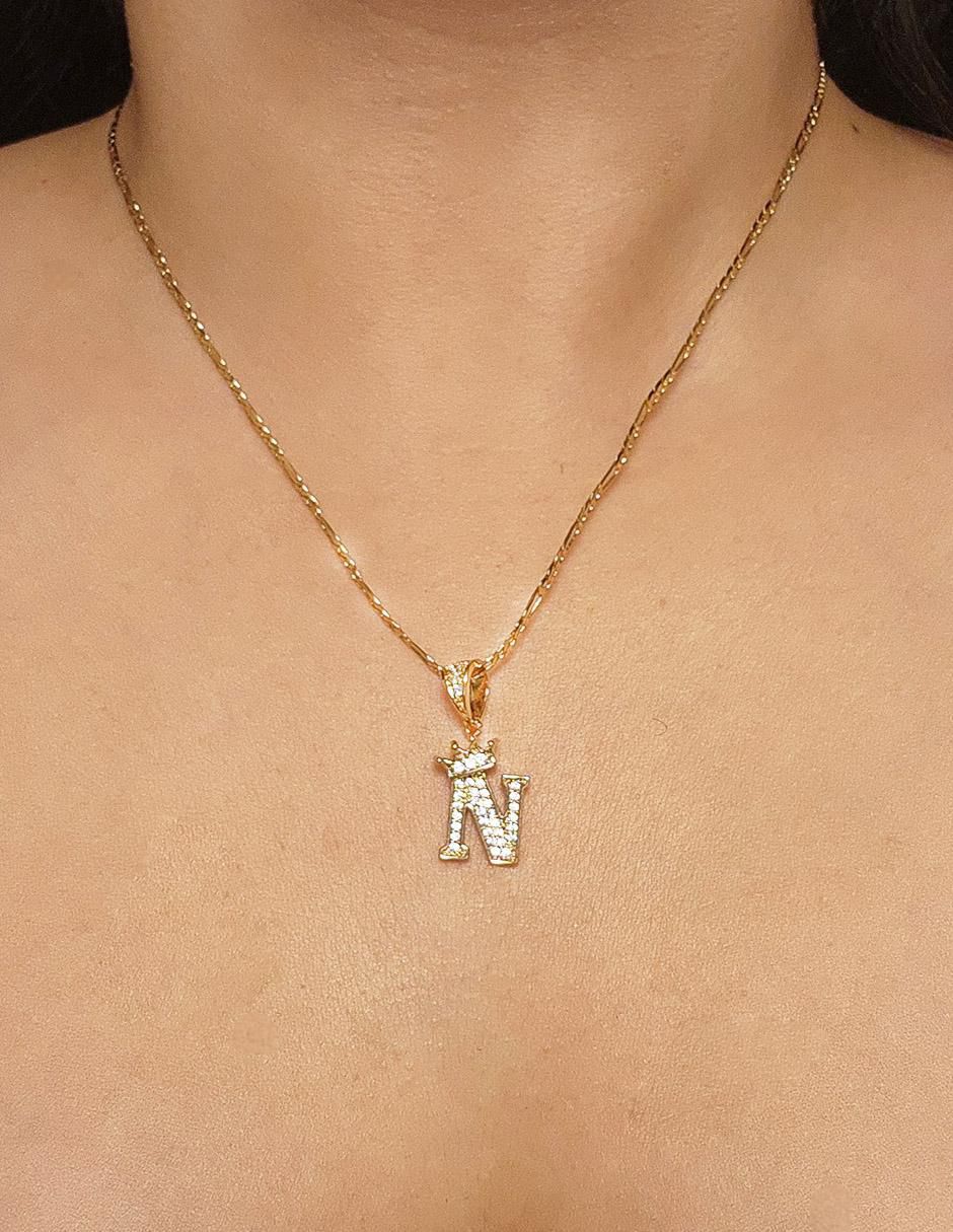 Collar con dije letra n Letras de oro laminado 10 K 2
