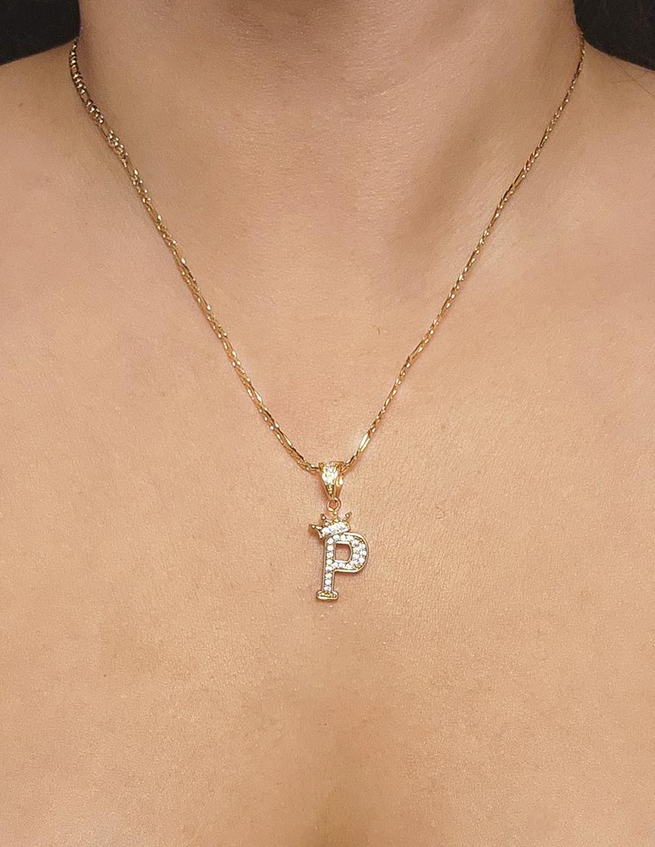 Collar con dije letra p Letras de oro laminado 10 K 2