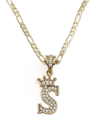 Collar con dije de letra s Letras de oro laminado 10 K Collar con dije de letra s Letras de oro laminado 10 K